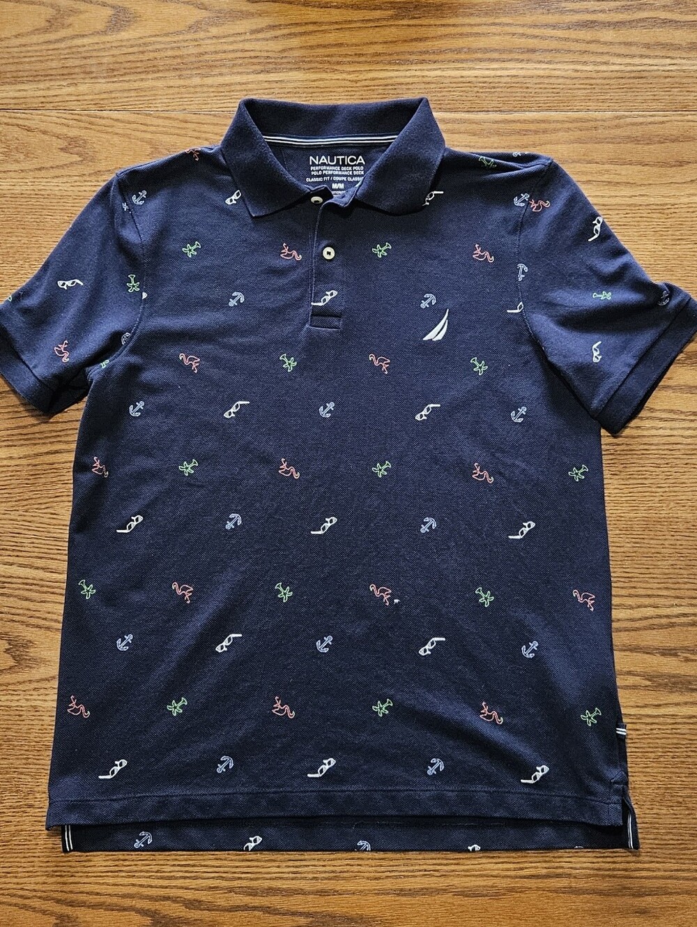 Nautica Flamingo Palm Tree All-Over Print Deck Polo Shirt - Size M